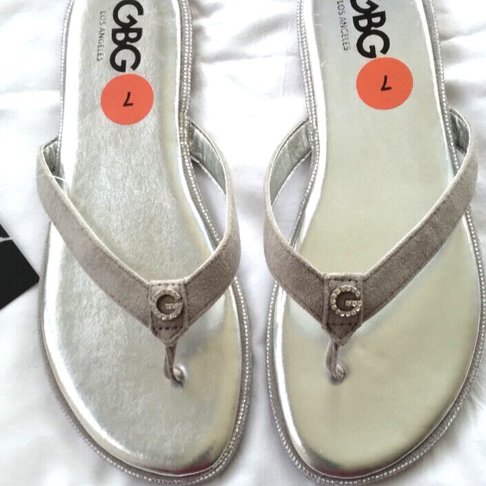 New Guess GBG Sliver Rhinestone Flip Flop Sandals shoes footwear Womens sz 6 7 8